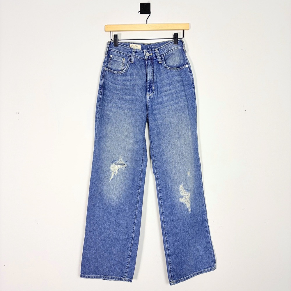 Pilcro Anthropologie High Rise Wide Leg Distressed Jeans Blue Size 25